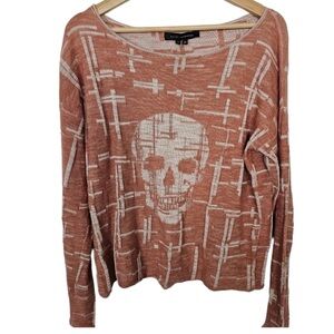 Skull Cashmere Skelton Graphic Sweater Top Orange Lagon Look Size Small